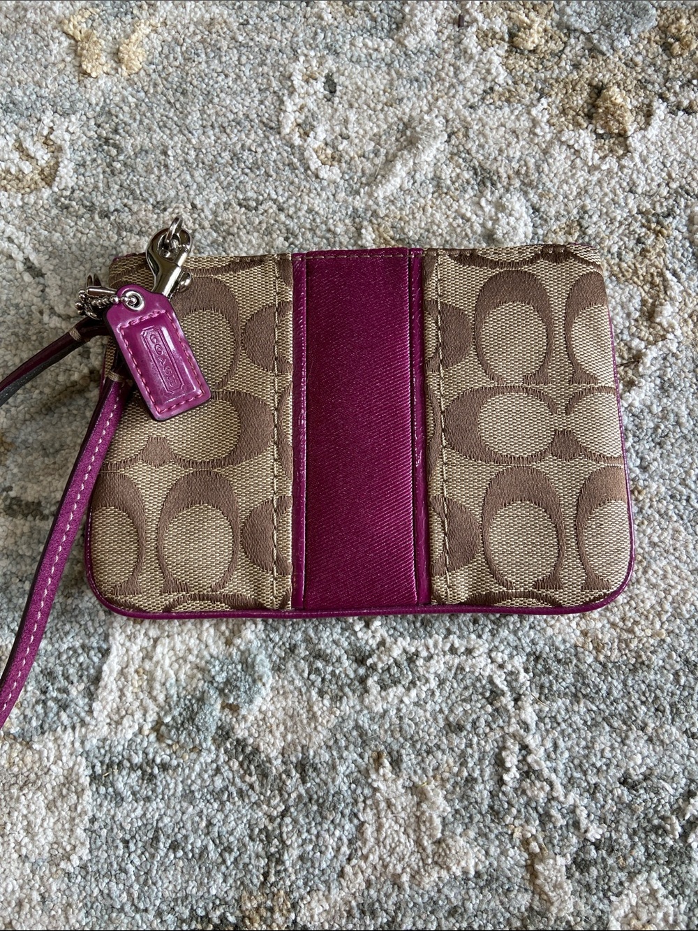 Coach (2012-13) Signature Wristlet in Khaki and Passion Berry (F49174)
